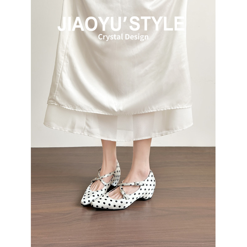 真皮~骄屿法式晚晚风波点交叉带玛丽珍鞋2026春新款尖头芭蕾单鞋主图