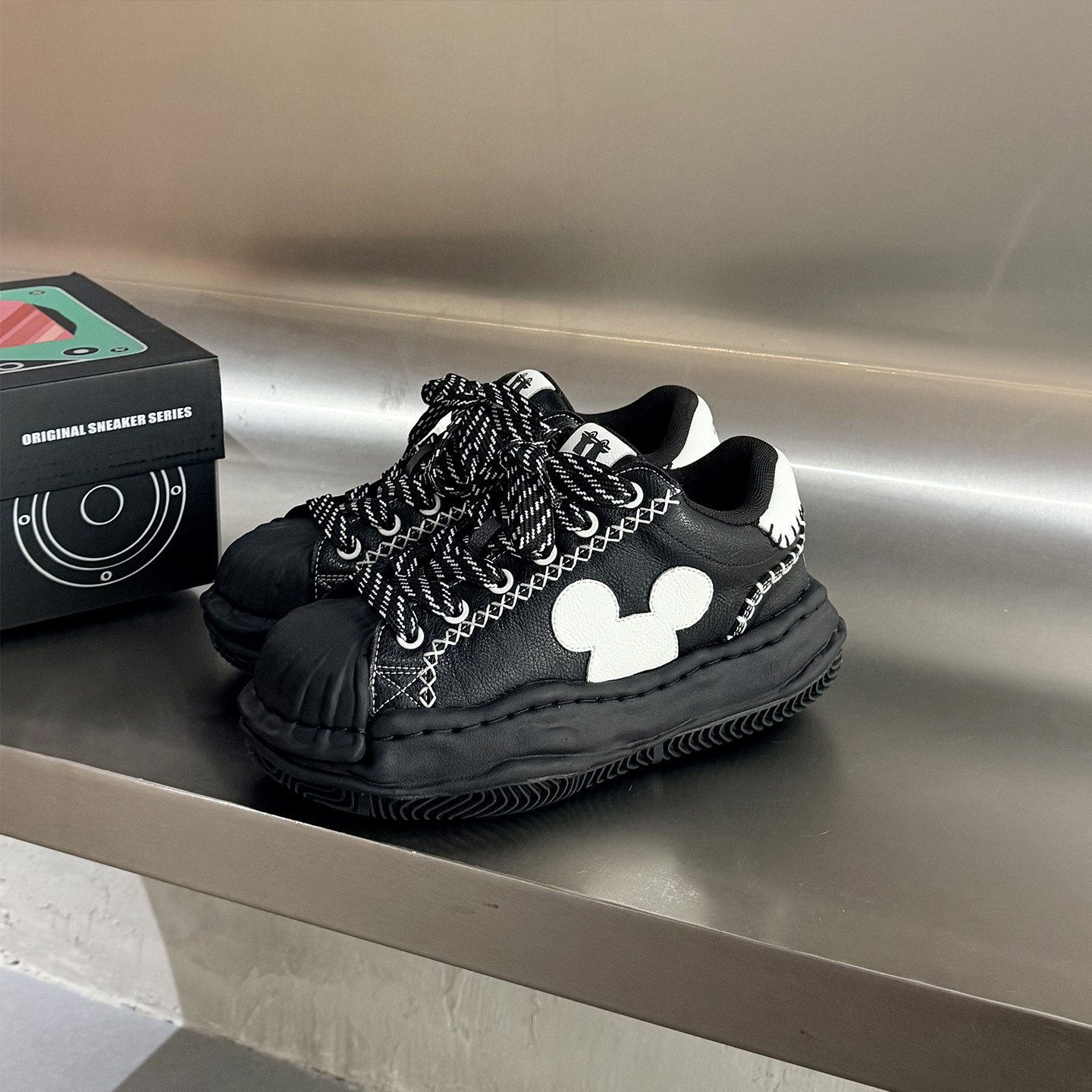 牛皮版~厚底松糕休闲运动鞋大头贝壳鞋复古系带阿甘鞋女百搭板鞋主图