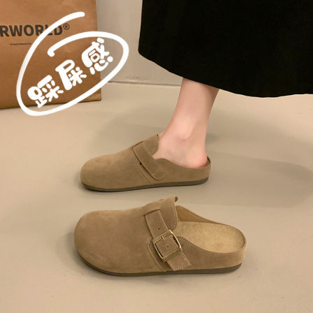 复古真皮勃肯鞋女厚底半拖鞋外穿2026新款春季一脚蹬孕妇软底博肯