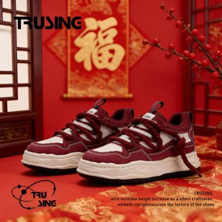 TRUSING2026马年限定隐形增高板鞋春季潮流时尚厚底百搭白红男鞋