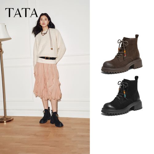 TATA他她2025冬新款复古马丁靴休闲系带时装靴短筒靴女靴CF601DD5主图