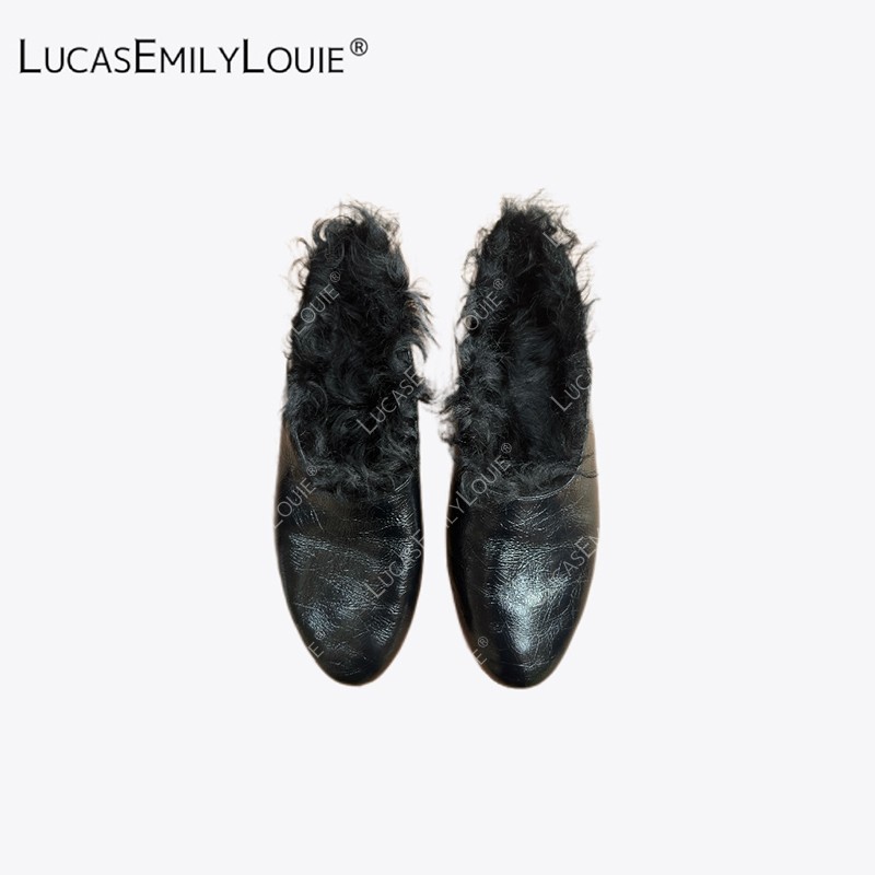 LUCASEMILYLOUIE欢姐0220复古时尚毛毛尖头一脚蹬平底鞋260007主图