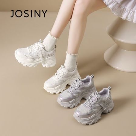 【朦胧】卓诗尼2026春季新款超轻厚底增高透气网面老爹鞋女款运动鞋