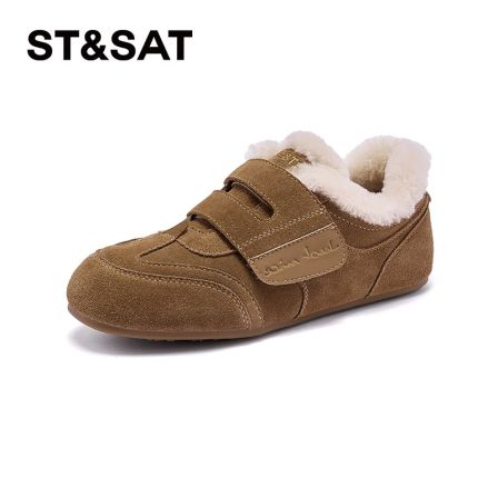 星期六复古魔术贴加绒德训鞋女冬季穿搭新款保暖舒适时尚休闲鞋