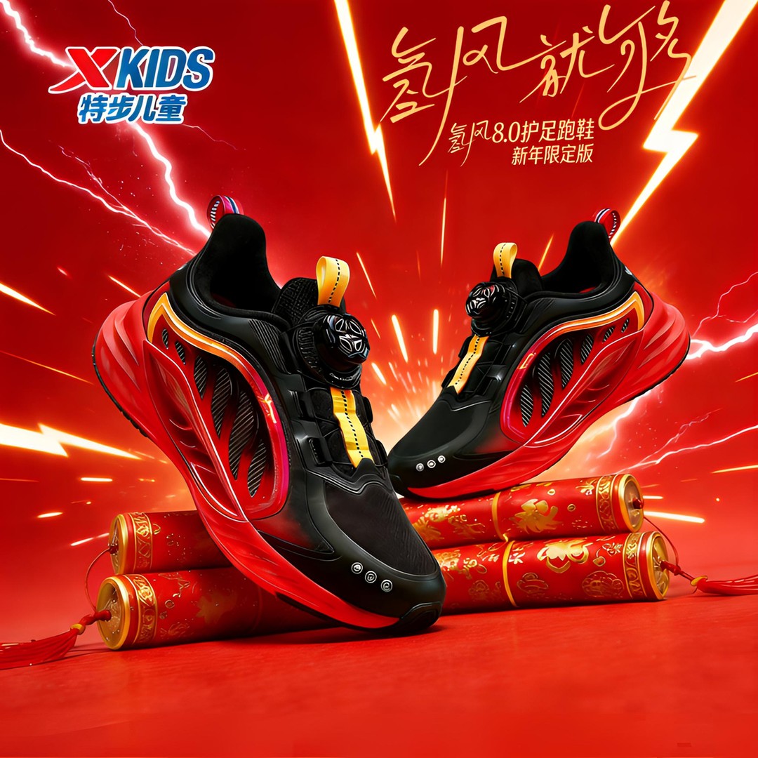 【氢风8新年限定】特步儿童四季密网旋钮跑鞋大小童专业体测鞋9039@主图