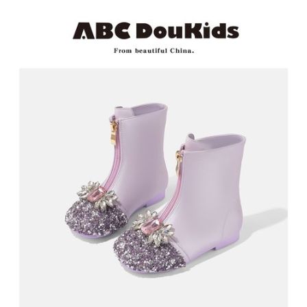 ABC Doukids女童靴子2026秋冬季新款爱莎公主加绒短靴儿童马丁靴