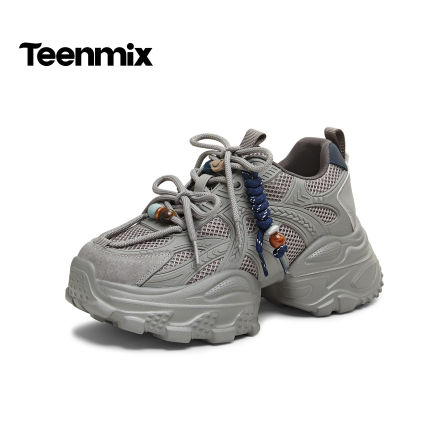 【马年系列】天美意蝶舞老爹鞋厚底增高红色运动鞋女春复古休闲鞋