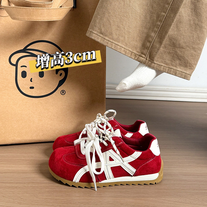 厚底红色德训鞋女2026新款春季女鞋子网红百搭阿甘鞋休闲小白板鞋主图
