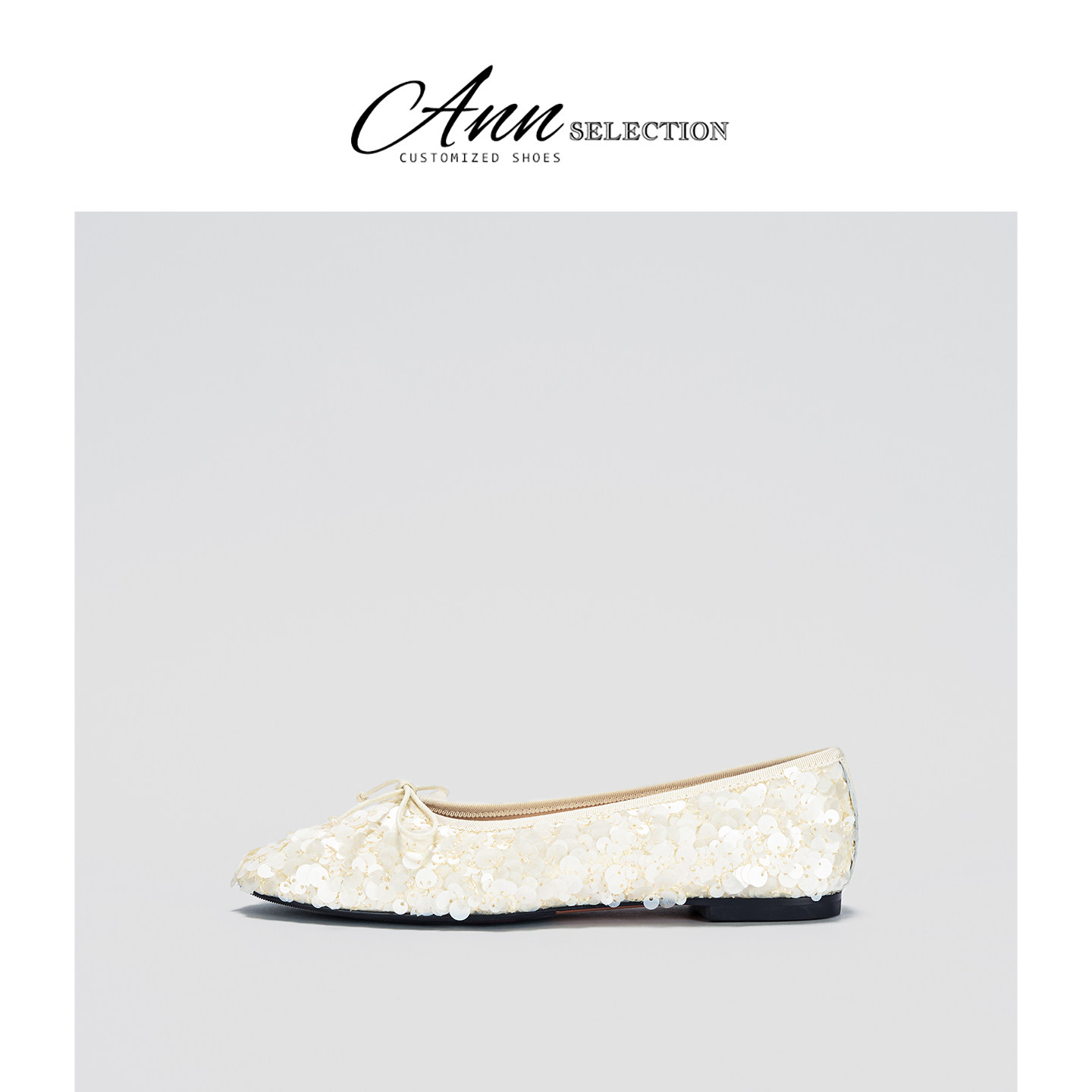 ANN法式圆头蝴蝶结内增高单鞋女2026春季新款亮片浅口休闲芭蕾鞋主图