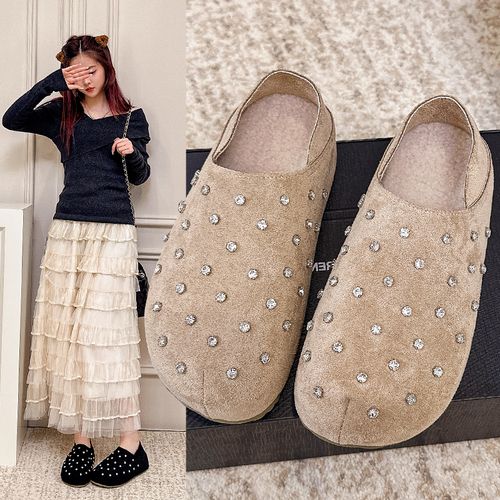 【拧麻花乳胶鞋】2026水钻女款春季平底可踩包跟防滑韩版包头勃肯鞋主图