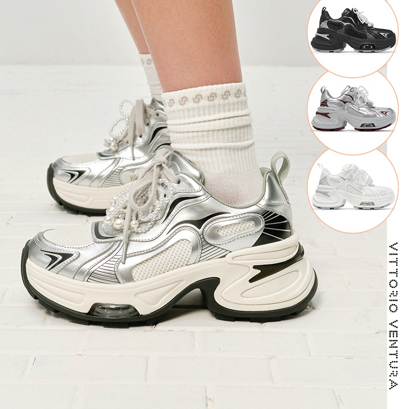 VITTORIO VENTURA薇薇燃 可拆卸珍珠网面厚底蝴蝶老爹鞋主图