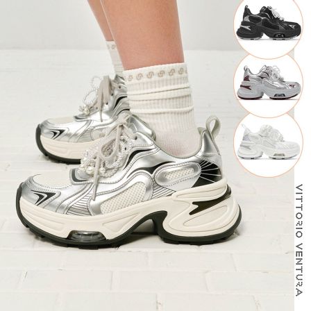 VITTORIO VENTURA薇薇燃 可拆卸珍珠网面厚底蝴蝶老爹鞋