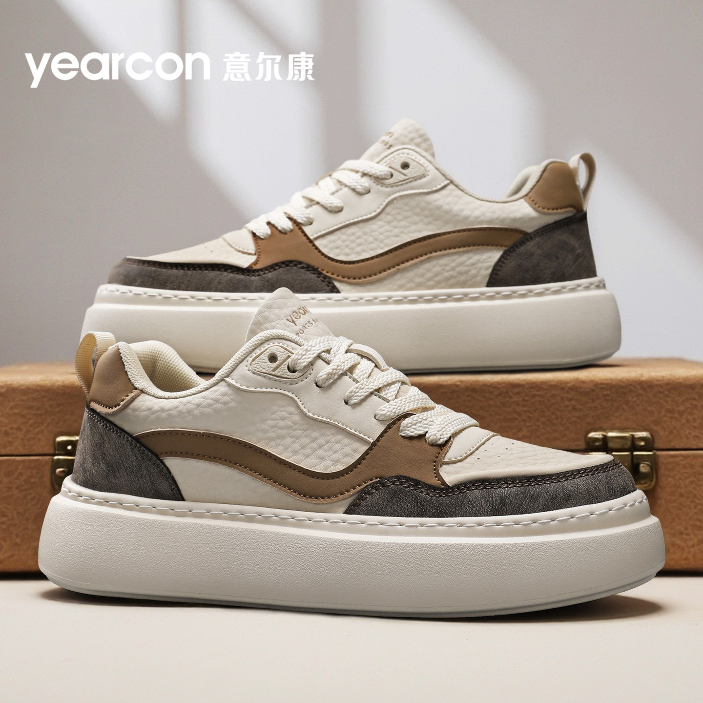 意尔康男鞋2026春季新款运动休闲时尚百搭板鞋软底增高男士小白鞋主图