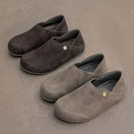 老钱风极简懒人勃肯鞋男一脚蹬豆豆鞋老钱风翻毛穆勒驾车薄底乐福