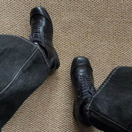 高级黑色训练鞋男款休闲皮鞋极简德比鞋马皮麂皮cleanfit拳击鞋