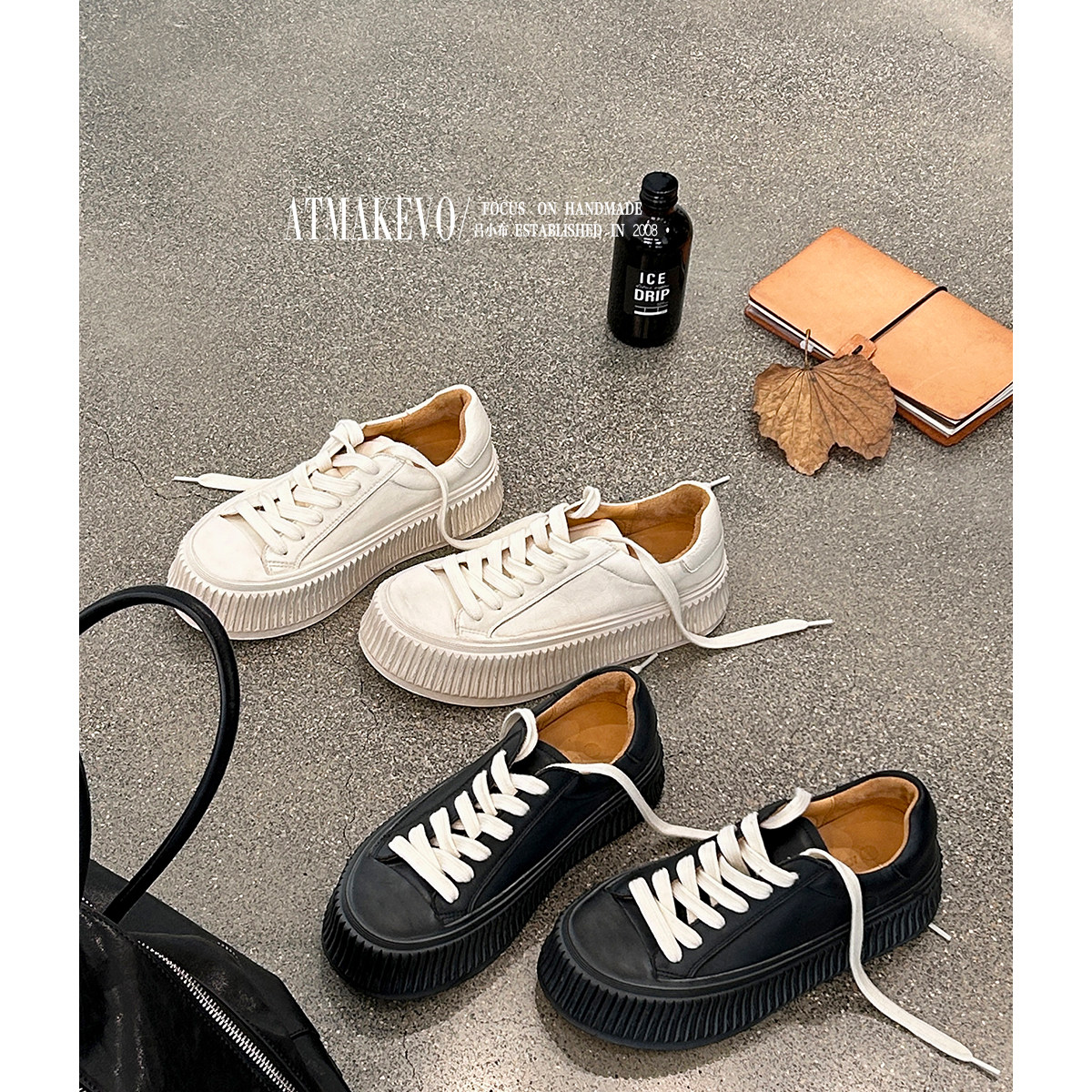 吕小布 |吉尔饼干鞋女厚底真皮小白鞋做旧百搭秋冬休闲平板鞋新主图