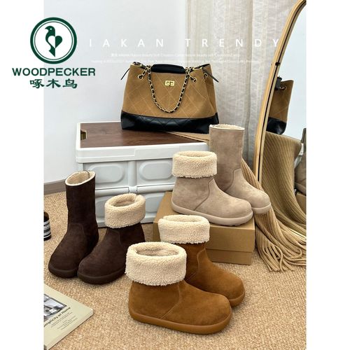 啄木鸟内增高雪地靴女2025冬季新款时尚厚底短靴两穿加绒保暖棉鞋主图