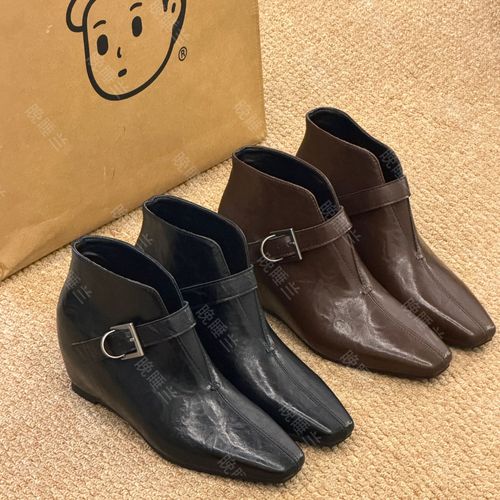 晚睡兰•内增高9cm韩版小皮鞋方头小众短靴皮百搭显瘦英伦风时装靴主图