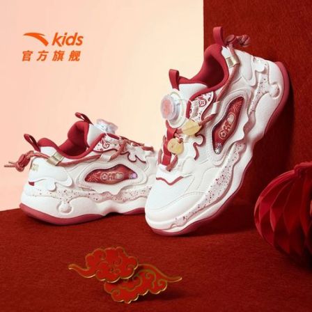 棉花糖2|安踏儿童运动鞋26年新年红色女童轻弹防滑休闲鞋旋钮童鞋