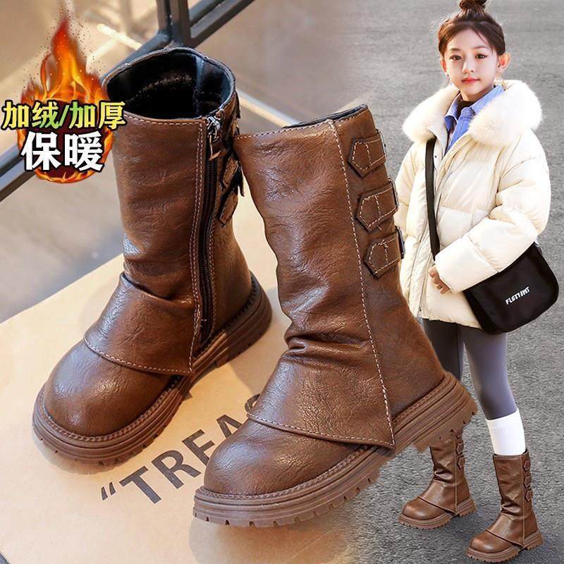 女童棉靴子2025冬季新款大童女孩加绒保暖短靴儿童公主洋气马丁靴主图