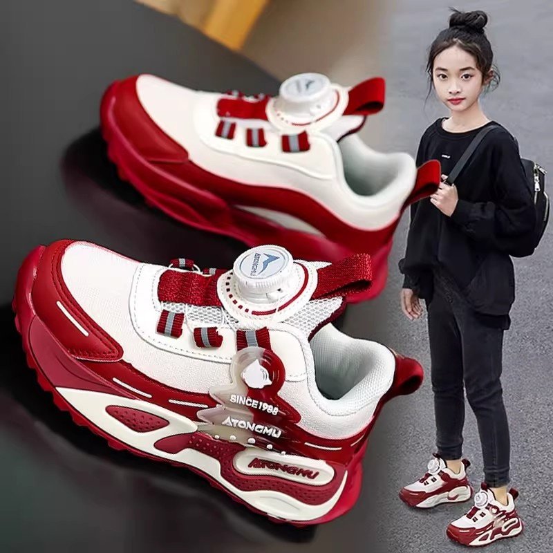 官网C&K红色运动鞋女童鞋子2026春季纽扣中大童儿童本命年老爹鞋主图