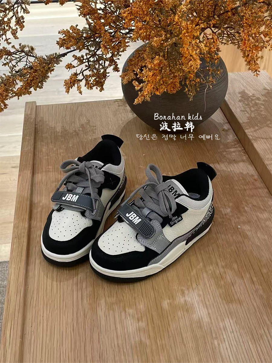 JBM女童小白鞋2026春季儿童魔术贴运动鞋中大童篮球鞋休闲板鞋子主图