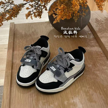 JBM女童小白鞋2026春季儿童魔术贴运动鞋中大童篮球鞋休闲板鞋子