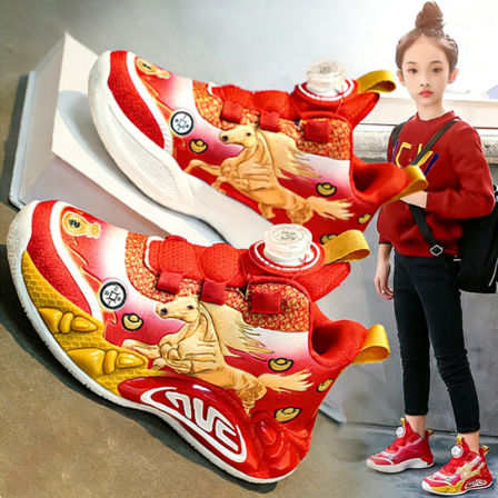 马年限定女童鞋运动鞋2026新款春季儿童红色鞋子防滑中大童跑步鞋