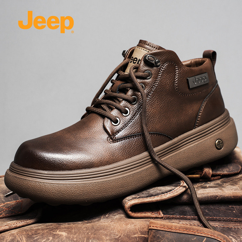 Jeep复古英伦风马丁靴男真皮中帮户外工装短靴软底休闲鞋商务皮靴主图