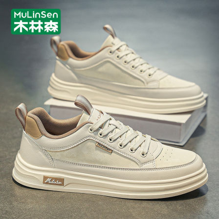 木林森鞋子男鞋2026新款春季运动休闲板鞋男士皮面软底小白鞋潮鞋