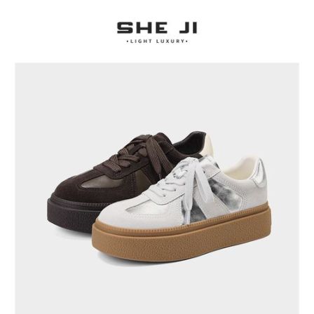 SHEJI奢季 经典款系带松糕厚底增高德训鞋好打理