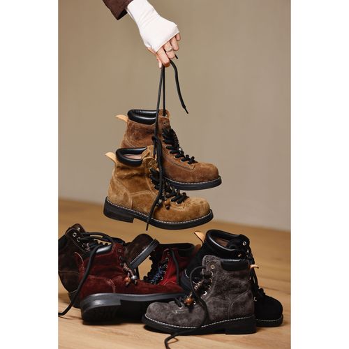 DONNA CHENEY马丁靴中筒高帮休闲风短筒皮靴靴子加绒磨砂皮圆头主图