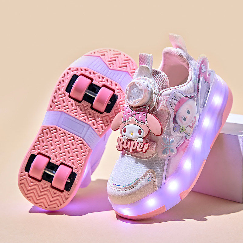 拉布布暴走鞋女童2026新款小学生滑轮鞋子女孩四轮运动发光溜冰鞋主图
