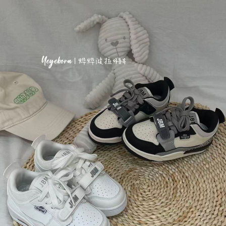 JBM男童2026春季新款小白鞋儿童百搭休闲板鞋中大童魔术贴运动鞋