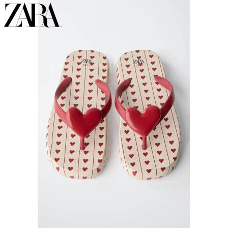 ZARA26春夏新品 儿童鞋女童 红色心形人字凉鞋 2701730 600