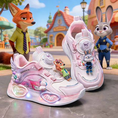 女童运动鞋春季2026新款儿童亮灯可爱跑步鞋女孩小宝宝旋钮老爹鞋