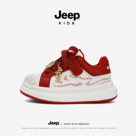 jeep男童运动鞋2026透气跑步马年新春限定款童鞋红色女孩儿童鞋子