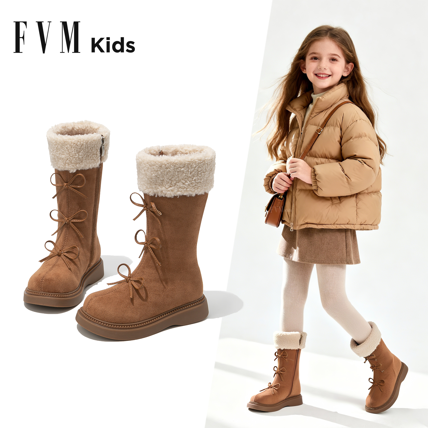 女童靴子儿童长筒长靴2026新款冬季大童洋气公主加绒软底雪地冬靴主图