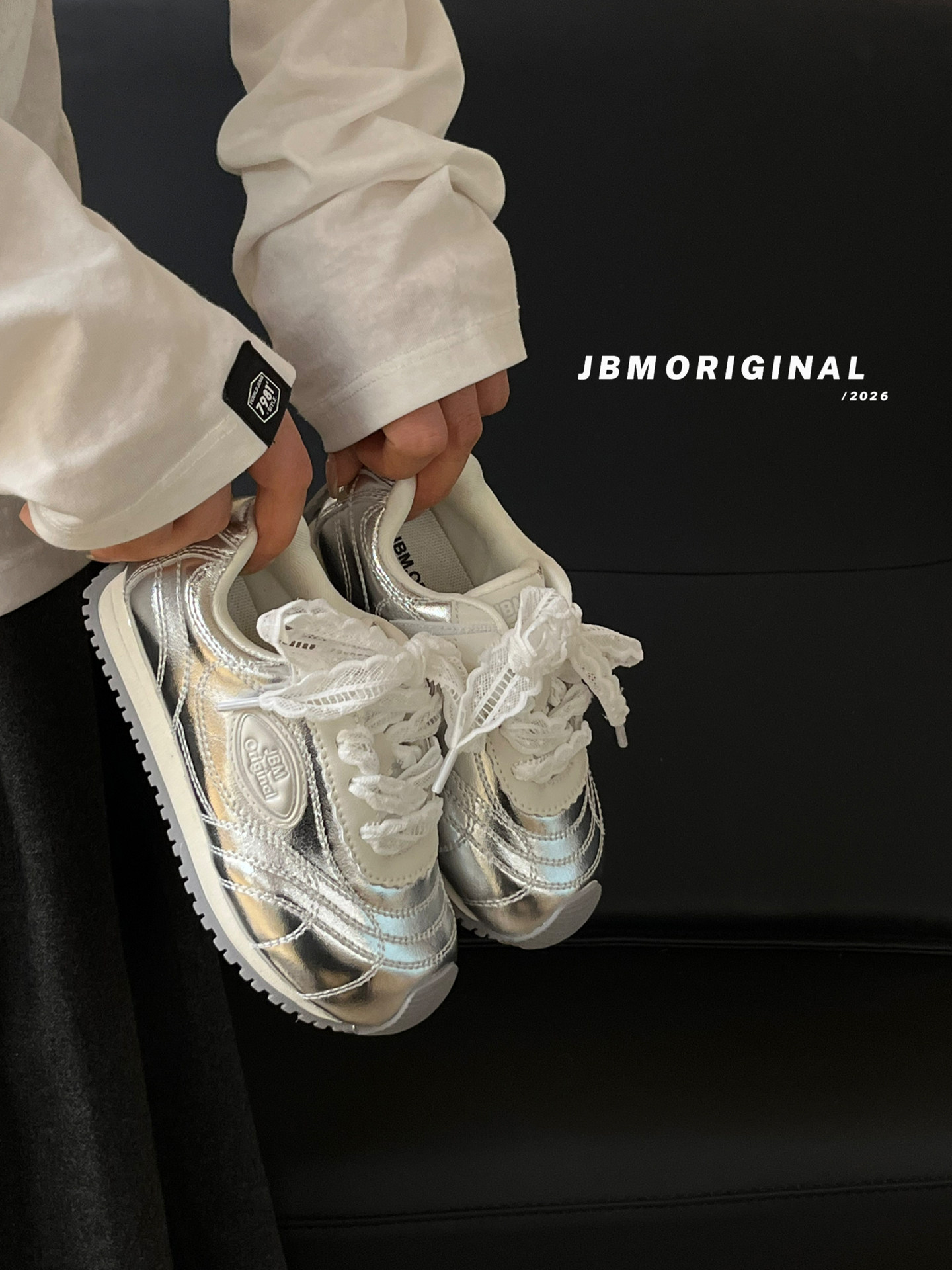 JBM 韩系女童甜美蕾丝系带阿甘鞋2026春新款中大童软底运动德训鞋主图