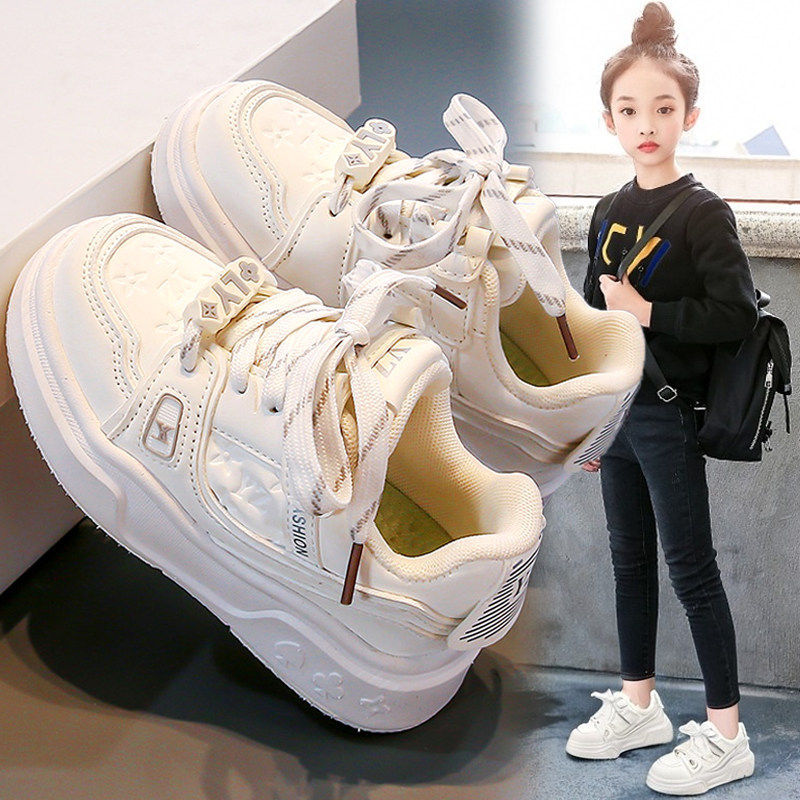 官网C&K女童鞋2026春季新款儿童运动鞋公主板鞋中大童小白鞋皮面主图