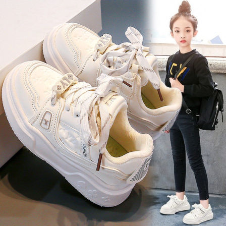 官网C&K女童鞋2026春季新款儿童运动鞋公主板鞋中大童小白鞋皮面