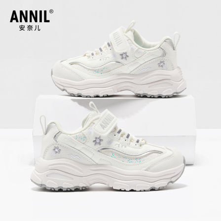 安奈儿女童小白鞋2026新款春季女孩爆款老爹鞋儿童白色运动鞋春秋