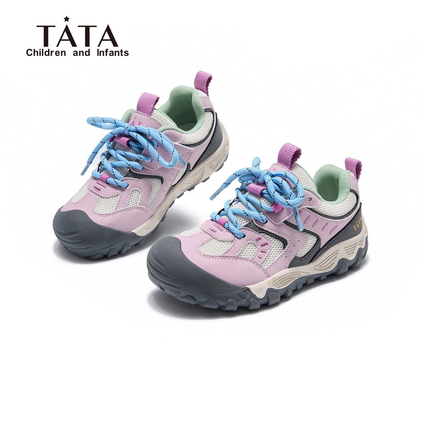 他她童鞋儿童德训鞋2026春季新款女童紫色防滑休闲百搭透气运动鞋主图