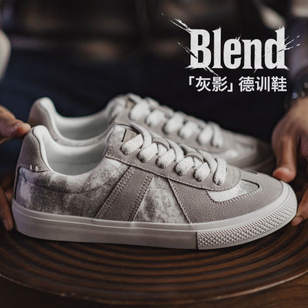 马登灰影德训鞋男春季新款复古扎染帆布板鞋平底休闲百搭阿甘鞋子