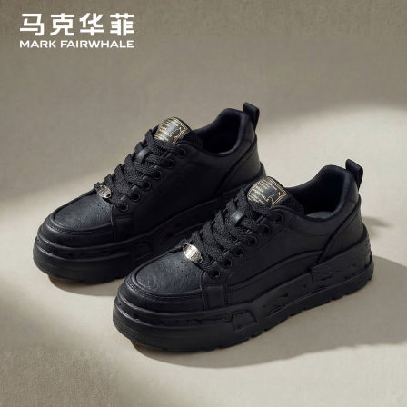 马克华菲休闲板鞋2026春季新款黑武士厚底潮鞋增高小黑鞋复古男鞋