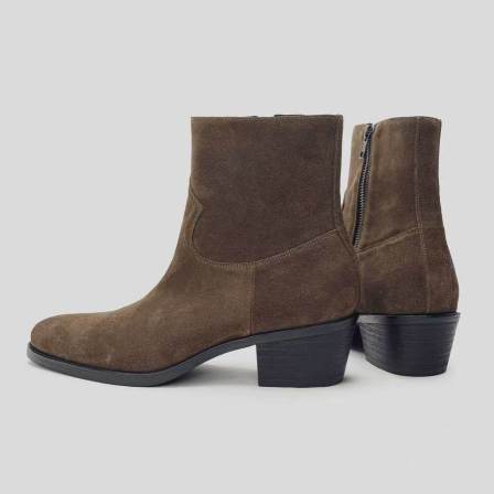 NO LOGO / Cowboy Boot 棕色高丝光牛反绒木底尖头切尔西靴西部靴