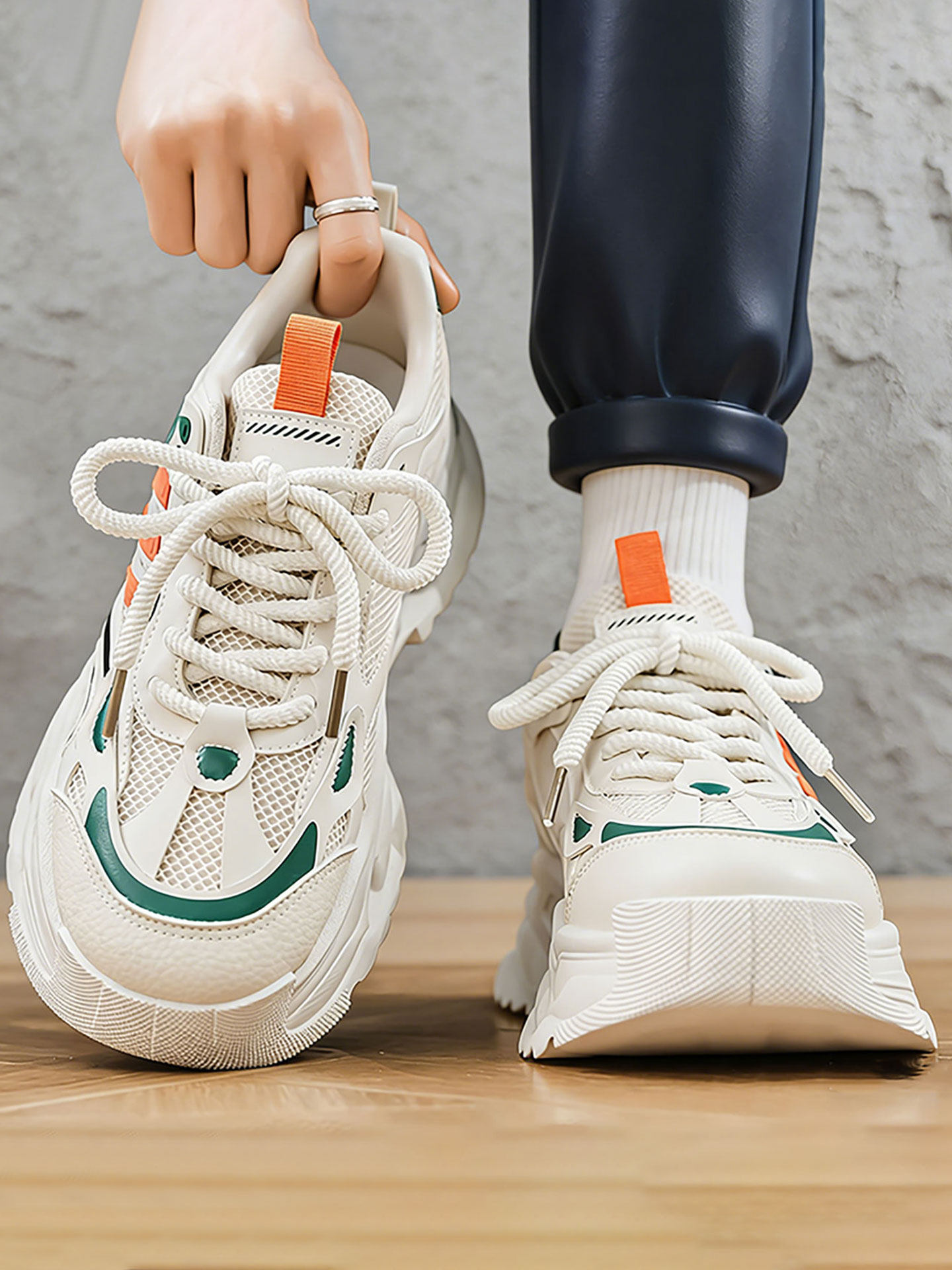 男款鞋子网面透气小个子增高老爹鞋厚底初中生跑步防滑防臭运动鞋主图