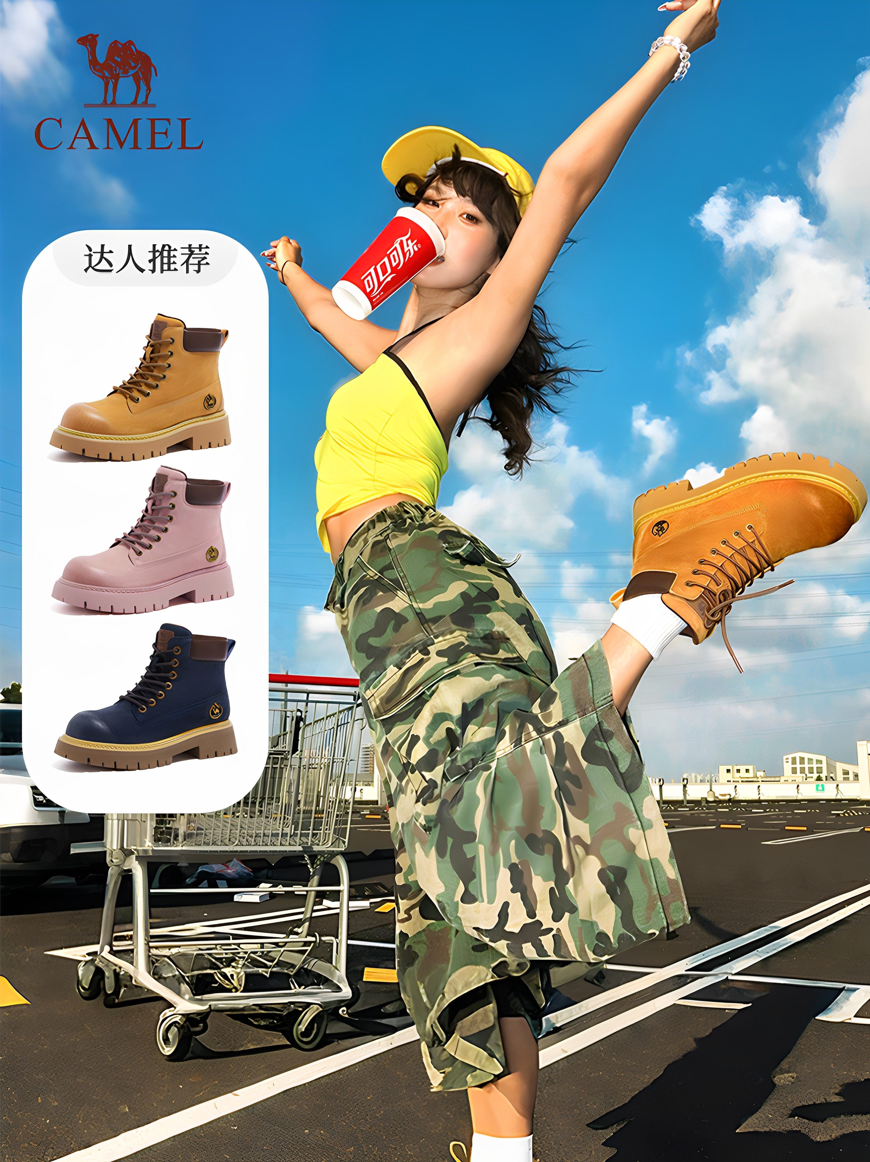 骆驼金甲大黄靴男款2025秋冬情侣款马丁靴加绒保暖户外高帮工装靴主图