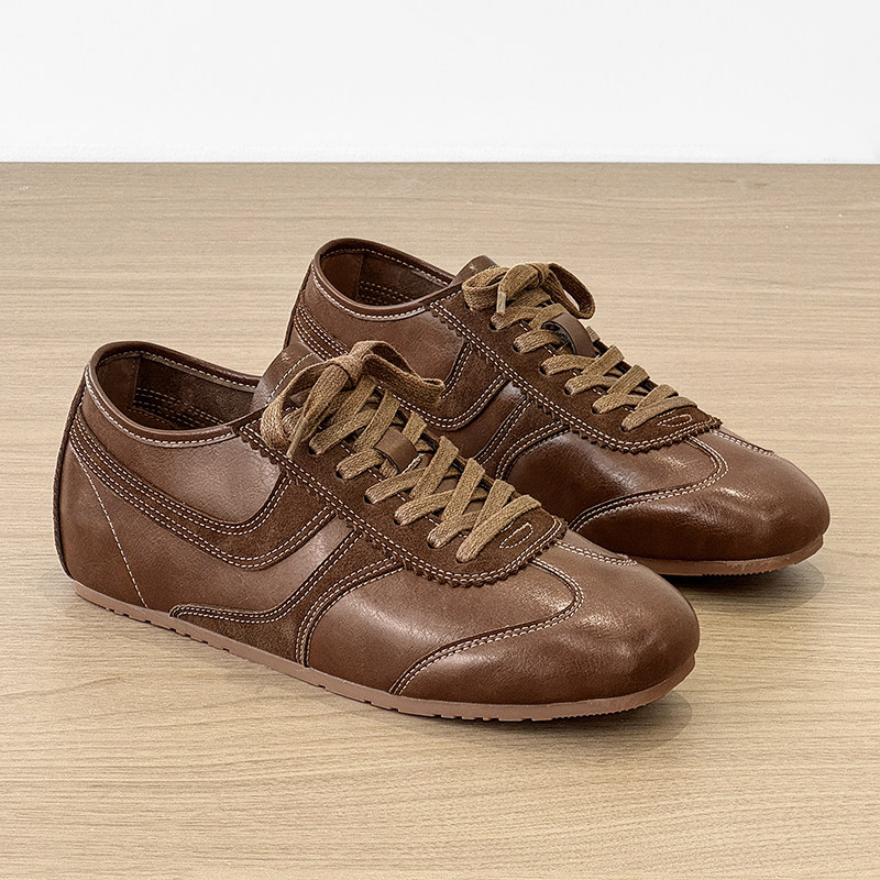 cleanfit德训鞋男老钱风复古亮面棕极简运动训练英伦薄底通勤皮鞋主图