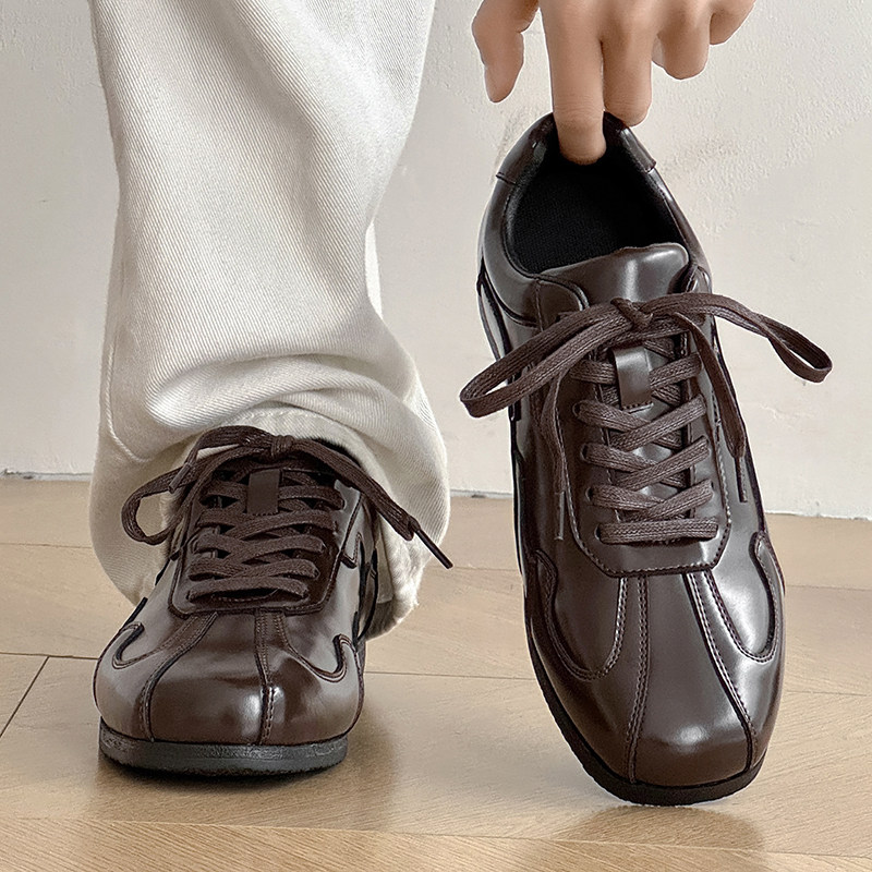 棕色老钱风极简德训鞋男户外足球训练鞋薄底百搭复古休闲通勤皮鞋主图